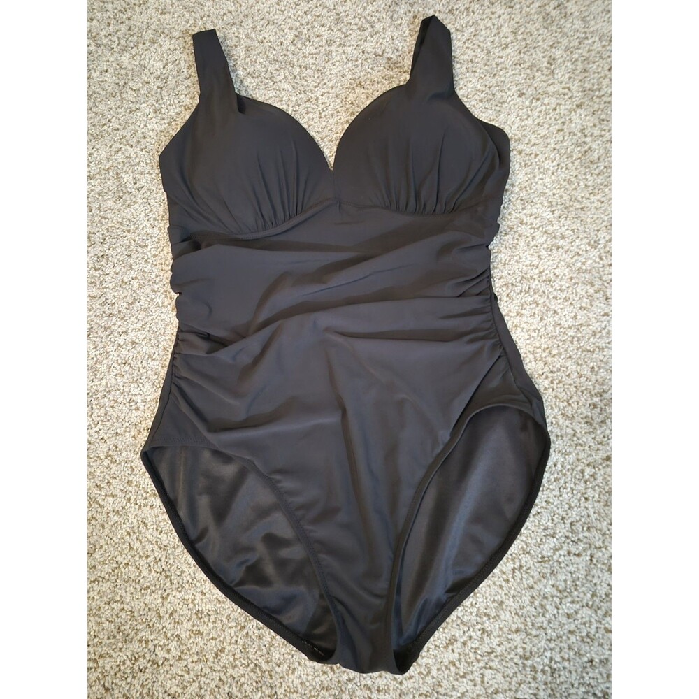 Lands End Grecian Slendersuit Swimsuit 16 Padded Bra Ruched Tummy Flattering